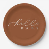 Hello Baby Script Minimalistisch Baby Dusche Pappteller (Vorderseite)