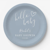 Hello Baby Shower Baby Boy Dusty Blue Niedlich Hea Pappteller (Vorderseite)