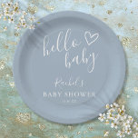 Hello Baby Shower Baby Boy Dusty Blue Niedlich Hea Pappteller<br><div class="desc">Eine moderne,  minimalistische Babyduschplatte mit niedlichem,  handgezeichnet Herz und stylischer Typografie auf staubblauem Hintergrund. Entwickelt von Thisisnotme©</div>