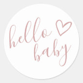 Hello Baby Shower Girl Dusty Rose Niedliches Herz Runder Aufkleber (Vorderseite)
