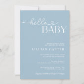 Hello Baby Shower Heart Blue Minimalistisch Einladung (Vorderseite)