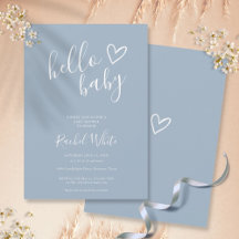 Hello Baby Shower Heart Dusty Blue Minimalistisch