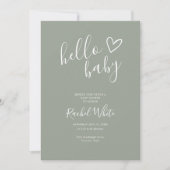Hello Baby Shower Neutral Sage Green QR Code Einladung (Vorderseite)