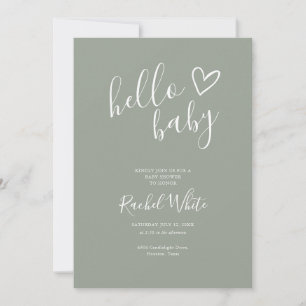 Hello Baby Shower Neutral Sage Green QR Code Einladung