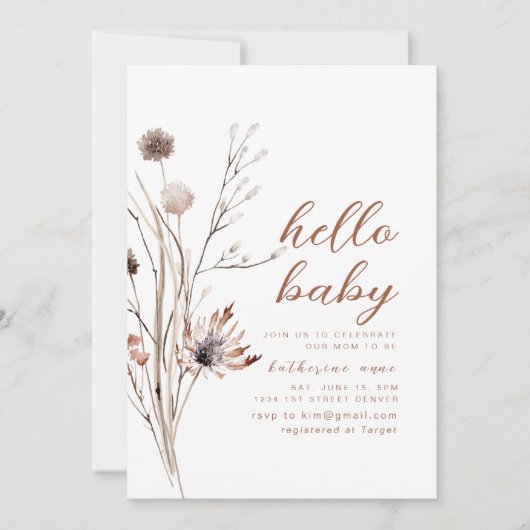 Hello Baby Shower Party Einladung Boho Wildblumen (Vorderseite)