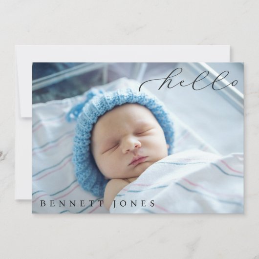 Hello Baby Simple Script Foto Geburtserklärung Ankündigung (Vorderseite)