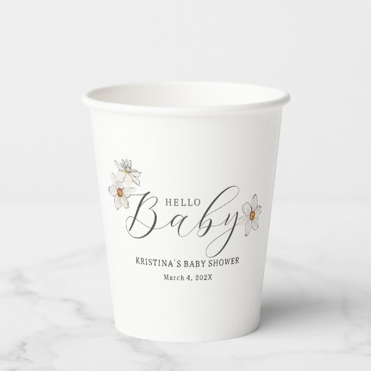 Hello Baby Spring Baby Dusche Willkommen Pappbecher (Rückseite)