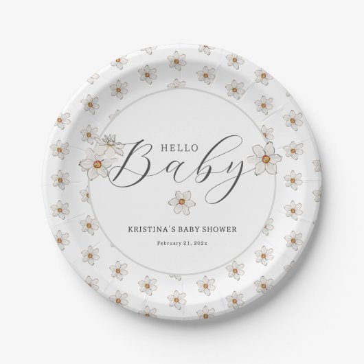 Hello Baby Spring Daffodil Baby Dusche Pappteller (Vorderseite)