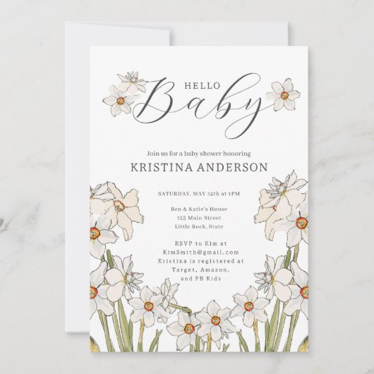 Hello Baby Spring Flowers Kinderdusche Einladung (Vorderseite)