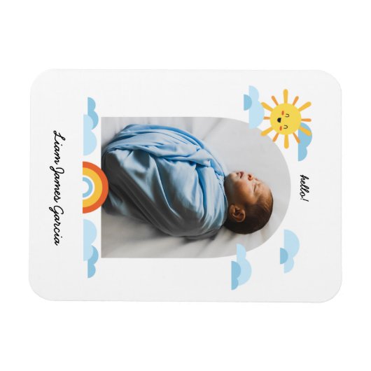 Hello Baby Sun Clouds Rainbow Foto Magnet (Horizontal)