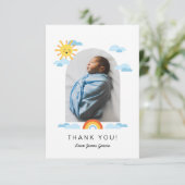 Hello Baby Sun Clouds Rainbow Foto Vielen Dank Dankeskarte (Stehend Vorderseite)