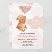 Hello Baby Teddy Bear Pink Clouds Baby Dusche Einladung (Vorne/Hinten)