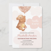 Hello Baby Teddy Bear Pink Clouds Baby Dusche Einladung (Vorderseite)