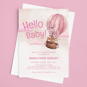 Hello Baby Teddy Bear Pink Dusche Einladung