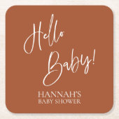 Hello Baby Terracotta Earthy Boho Baby Dusche Rechteckiger Pappuntersetzer (Vorderseite)