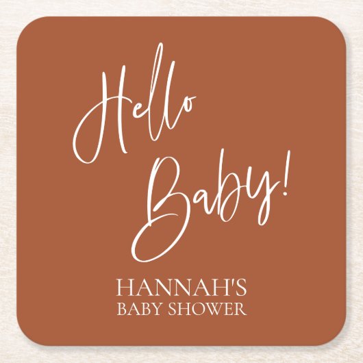 Hello Baby Terracotta Earthy Boho Baby Dusche Rechteckiger Pappuntersetzer (Vorderseite)