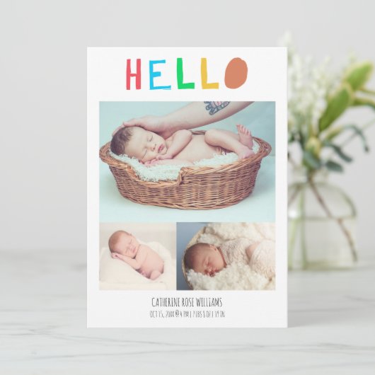 Hello Baby Typografy Collage Modern Ankündigung (Stehend Vorderseite)