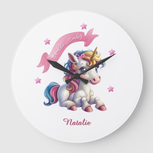 Hello Baby Unicorn Große Wanduhr (Vorderseite)
