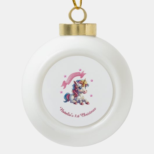 Hello Baby Unicorn Keramik Kugel-Ornament (Vorderseite)