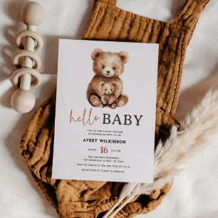 Hello Baby Watercolor Bear Woodland Baby Dusche Einladung