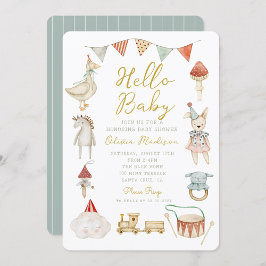 Hello Baby Watercolor Clothes & Toys Baby Shower  Einladung