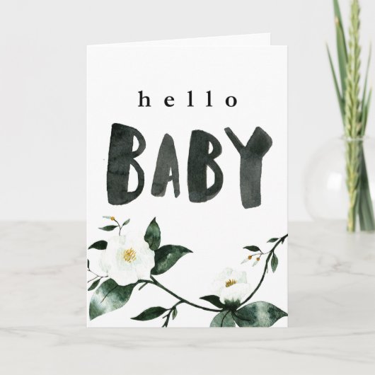 Hello Baby Watercolor Floral Karte (Vorderseite)