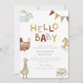 Hello Baby Watercolor Kleidung & Toys Kinderdusche Einladung (Vorderseite)