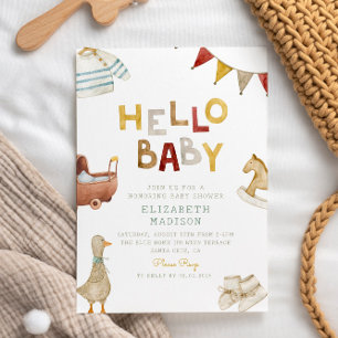 Hello Baby Watercolor Kleidung & Toys Kinderdusche Einladung