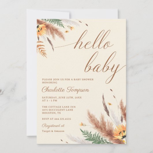 Hello Baby Wildblume Kinderdusche Einladung (Vorderseite)