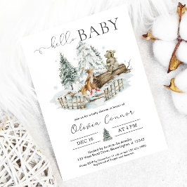 Hello Baby Winter Woodland Babydusche Einladung