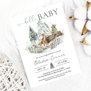 Hello Baby Winter Woodland Babydusche Einladung
