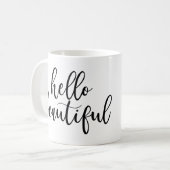 Hello Beautiful Black Handwriting Script Kaffeetasse (Vorderseite Links)