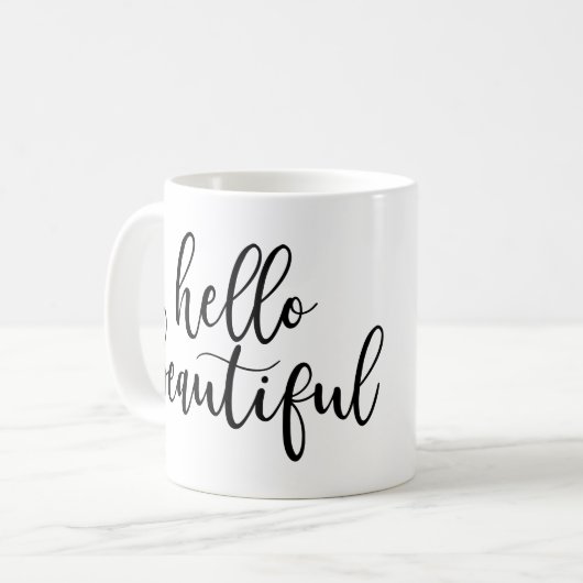 Hello Beautiful Black Handwriting Script Kaffeetasse (Vorderseite Links)