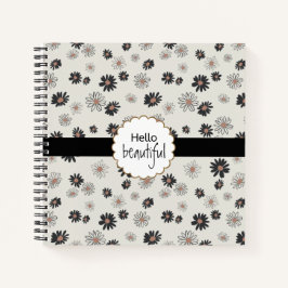 Hello Beautiful Black Pink Daisy Blume Notizblock