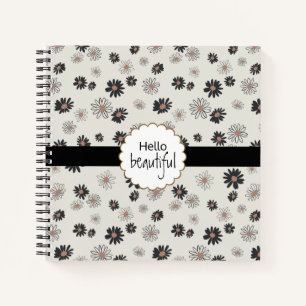 Hello Beautiful Black Pink Daisy Blume Notizblock