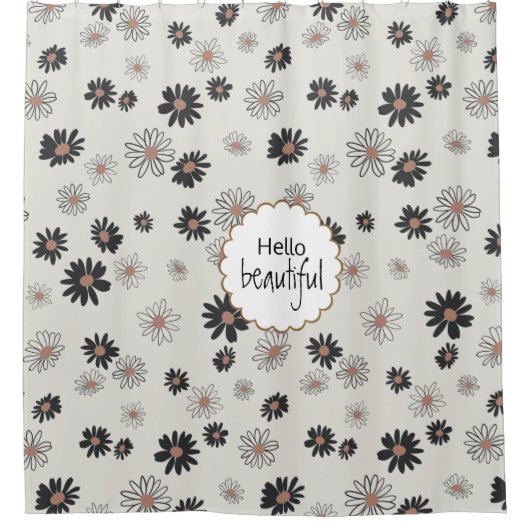 Hello Beautiful Daisis Black Pink Floral Pattern Duschvorhang (Vorderseite)