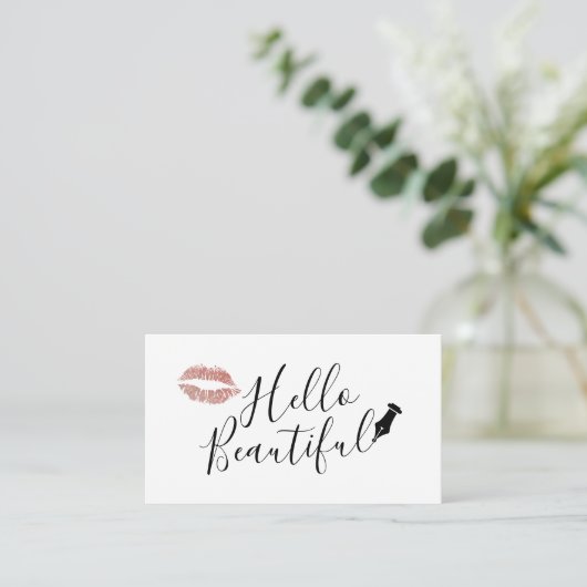 Hello Beautiful Elegante Typografie Makeup Artist Visitenkarte (Stehend Vorderseite)