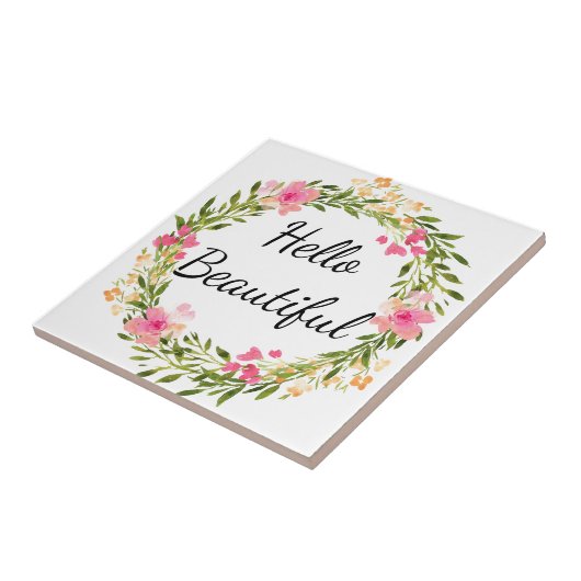 Hello Beautiful Floral Wreath Tile Fliese (Seite)