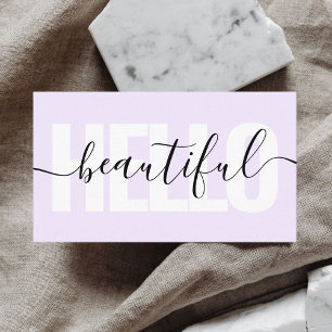 Hello Beautiful Girly Calligraphy Lila Visitenkarte