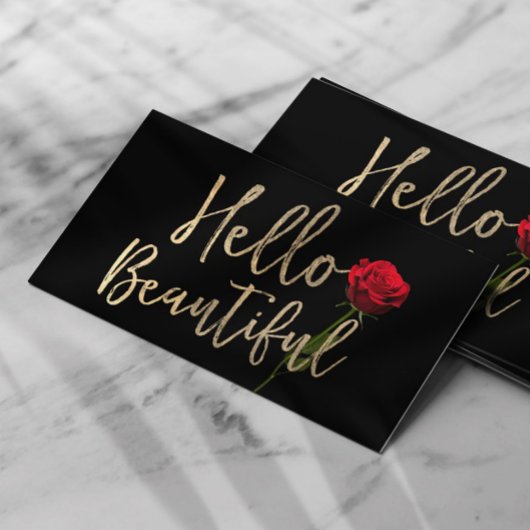 Hello Beautiful Gold Typografy Rote Rose Blume Visitenkarte