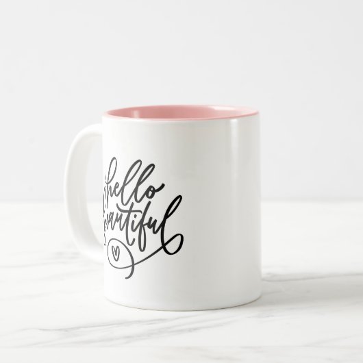 Hello Beautiful Hand Lettered Two-Tone-Kaffee-Tass Zweifarbige Tasse (Vorderseite Links)