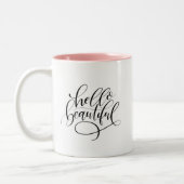 Hello Beautiful Hand Letters Zweifarbige Tasse (Links)