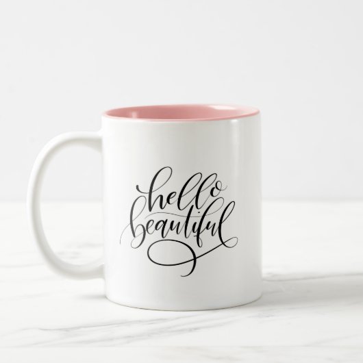 Hello Beautiful Hand Letters Zweifarbige Tasse (Links)