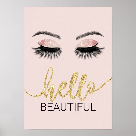 Hello Beautiful Lashes Gold Typografy Salon Poster (Vorne)