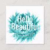 Hello Beautiful Modern Aquamarin Feather Salon Ref Empfehlungskarte (Vorderseite)