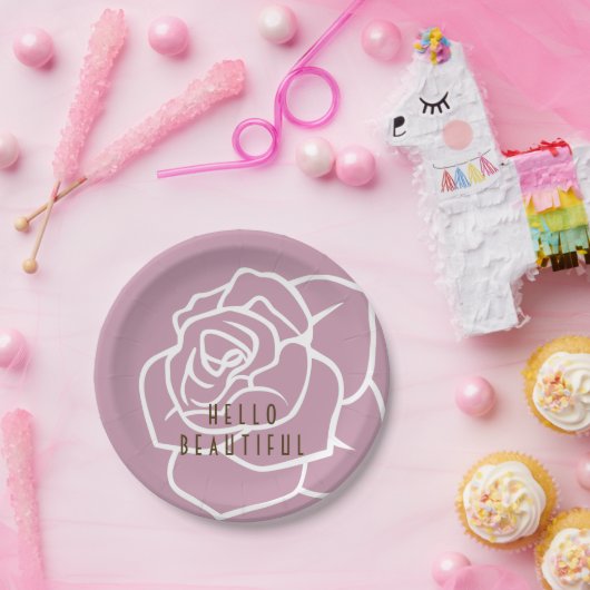 Hello Beautiful - Modern Chic Pink Rose Pappteller (Party)