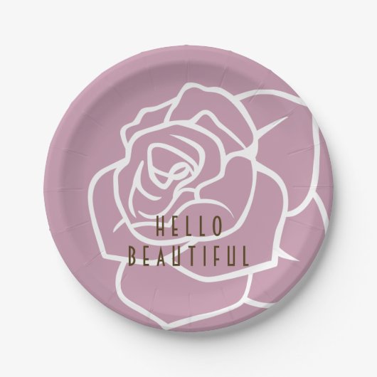 Hello Beautiful - Modern Chic Pink Rose Pappteller (Vorderseite)