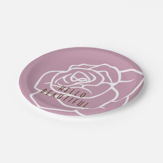 Hello Beautiful - Modern Chic Pink Rose Pappteller (Schrägansicht)