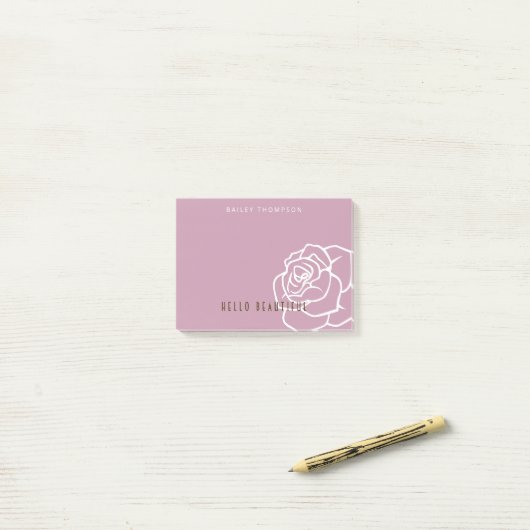 Hello Beautiful - Modern Chic Pink Rose Post-it Klebezettel (Auf Schreibtisch)