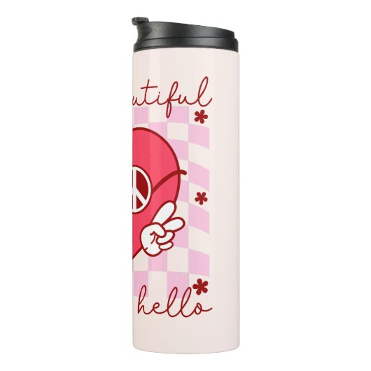 Hello Beautiful Pink Heart Thermosbecher (Nach rechts gedreht)